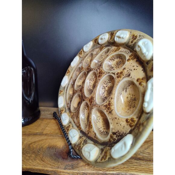 Handmade Devil Egg Platter Kat Jarose Rustic Stoneware Serving Tray Detail Faces - Picture 5 of 5